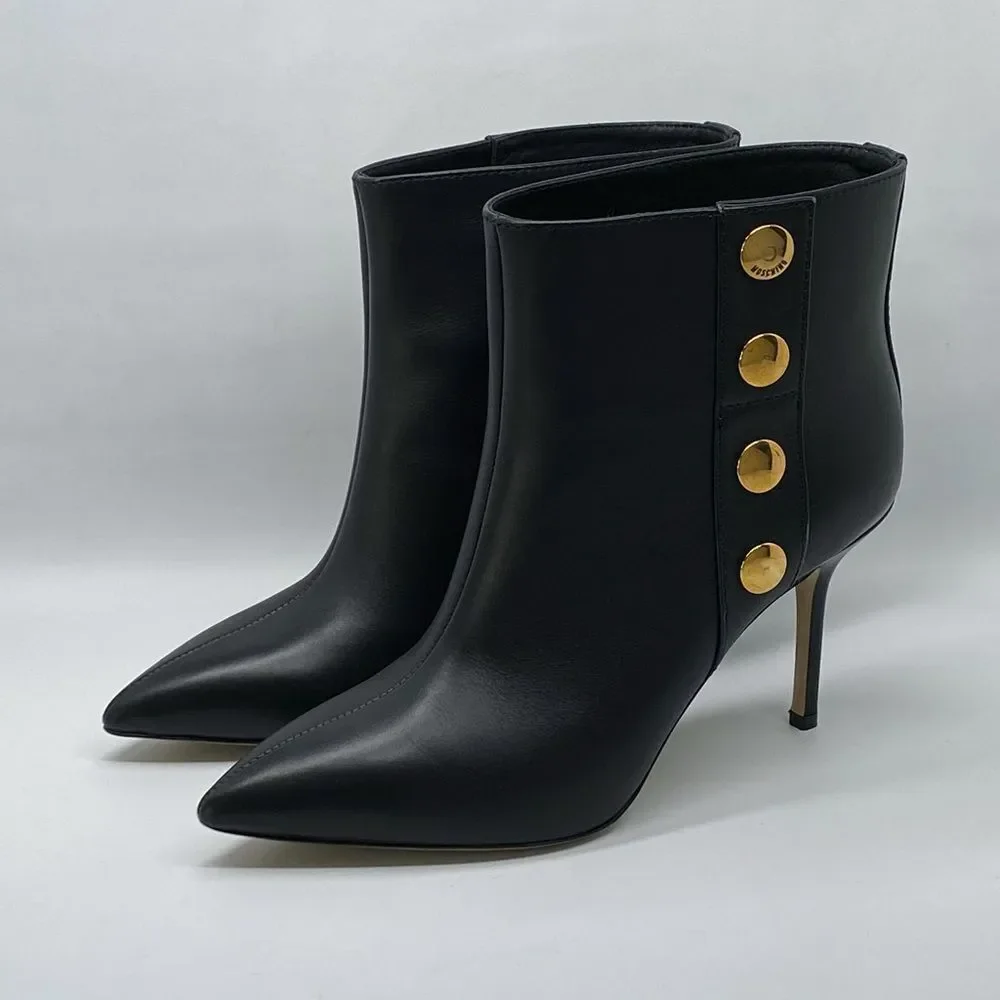 Moschino 80MM Snap-Button Leather Ankle Boots size 38